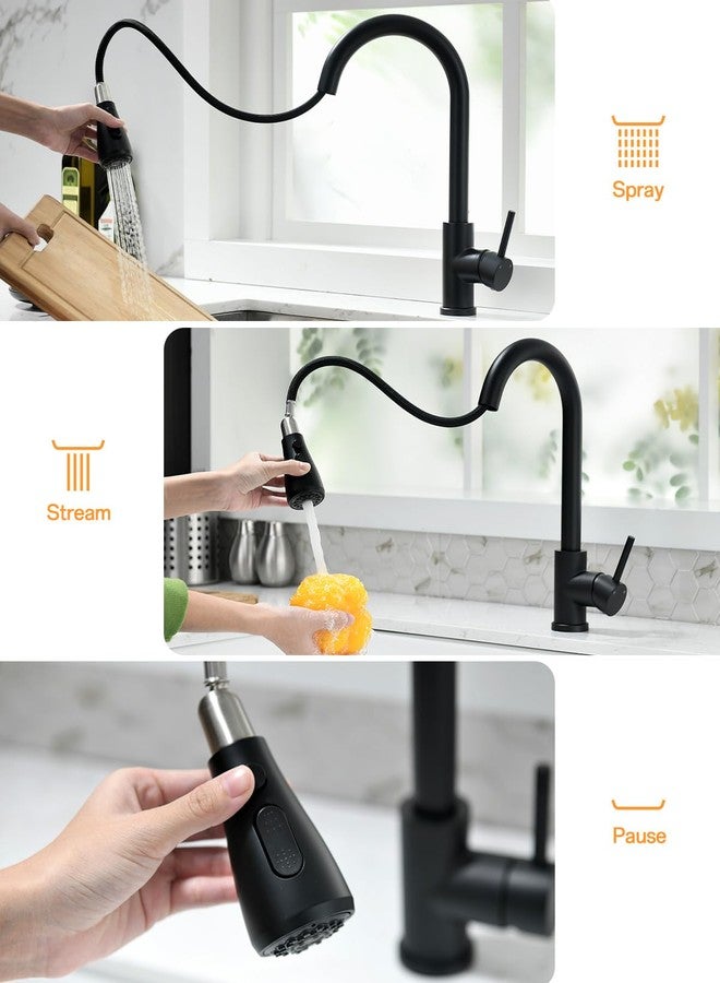 Kicimpro Matte Black Kitchen Faucet with Pull Down Sprayer, 304 Stainless Steel, 23-Inch Extended Hose Design, Three Water Functional Ways, Easy Installation - Image 5